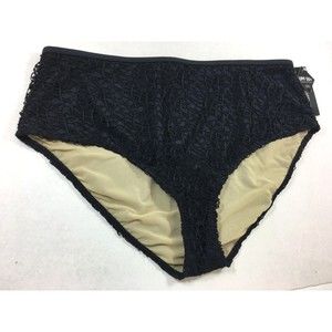 NEW Women’s Paramour Swimwear Bikini Bottom Hipster 1X Black w/ Crochet Overlay